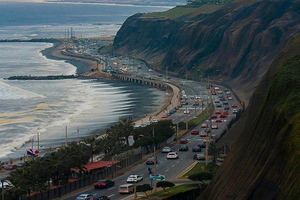 Coastal Amalfi Drive Route with winding SS163 road, cliffs and Mediterranean sea view in Italy
