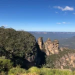 Three Sisters rock formation overlooking Jamison Valley in the Blue Mountains near Sydney, Australia