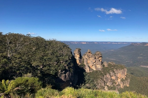 Three Sisters rock formation overlooking Jamison Valley in the Blue Mountains near Sydney, Australia